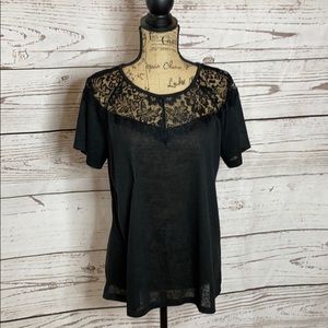 Black short-sleeve, lace neck top